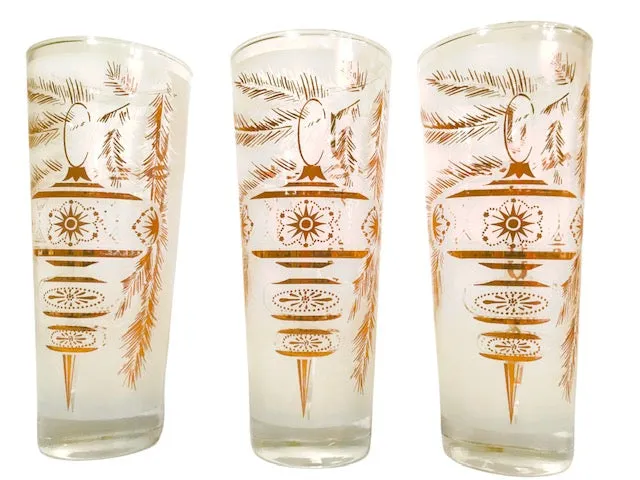 Mid-Century Joyous Noel Tall Collins Glasses (Set of 6)