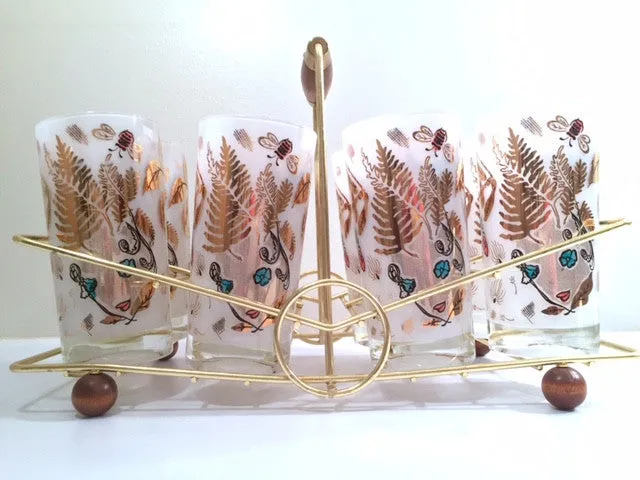 Mid-Century Mother Nature Glasses and Carrier (Set of 8 Glasses & Carrier)