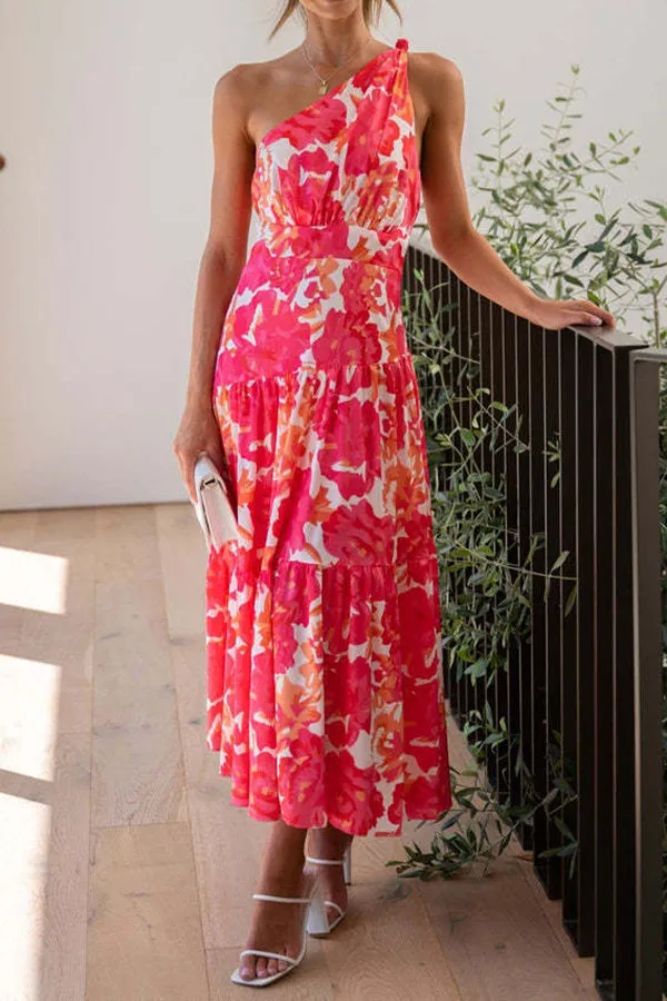 Mid-length off-the-shoulder sleeveless midi dress