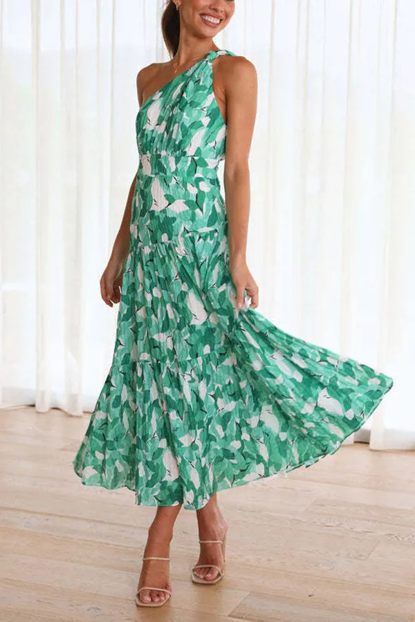 Mid-length off-the-shoulder sleeveless midi dress