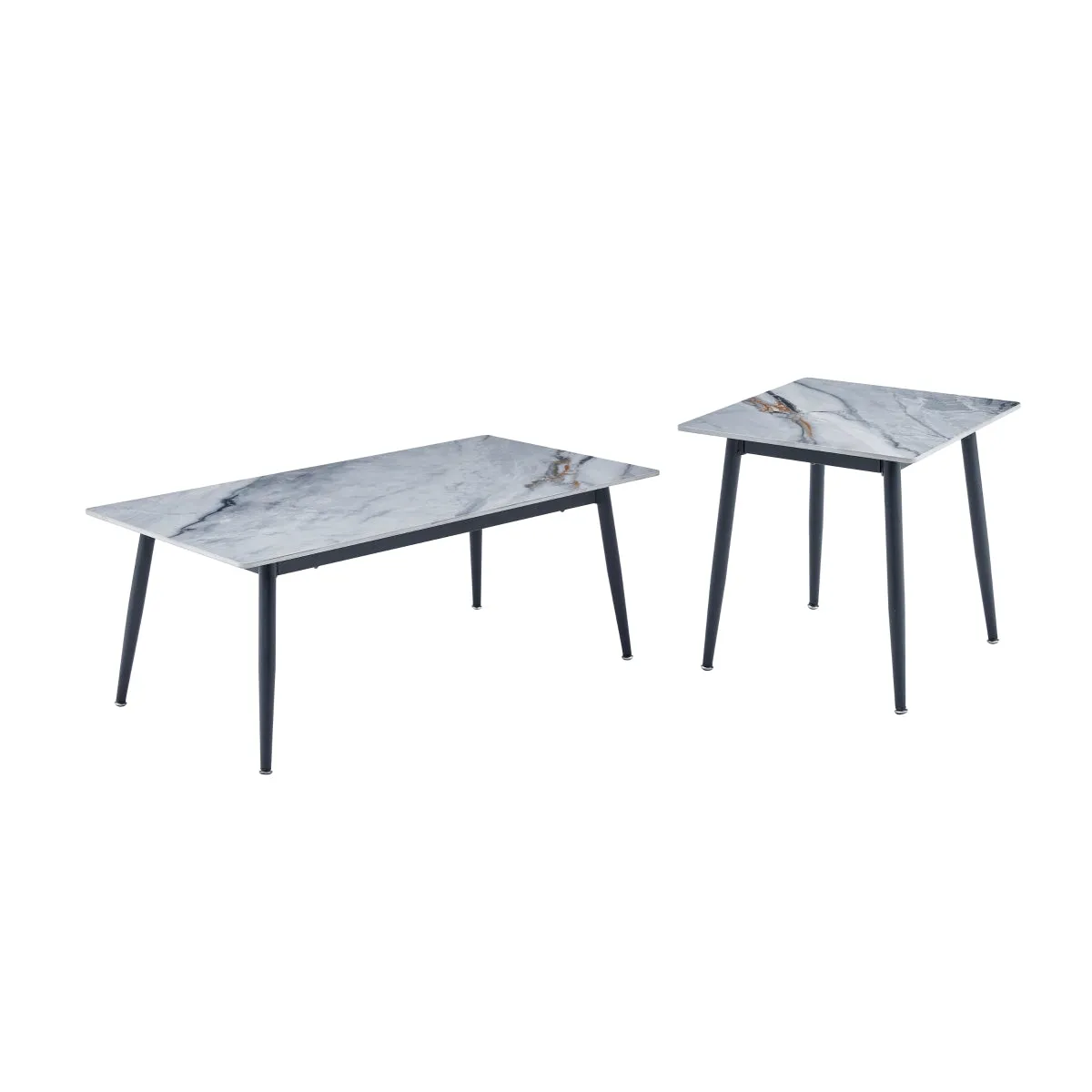 Modern Sintered Stone Coffee Table with Black Metal Legs