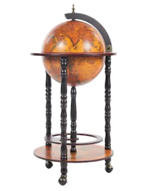 Old World Slender Floor-Standing Base Shelf Globe Bar