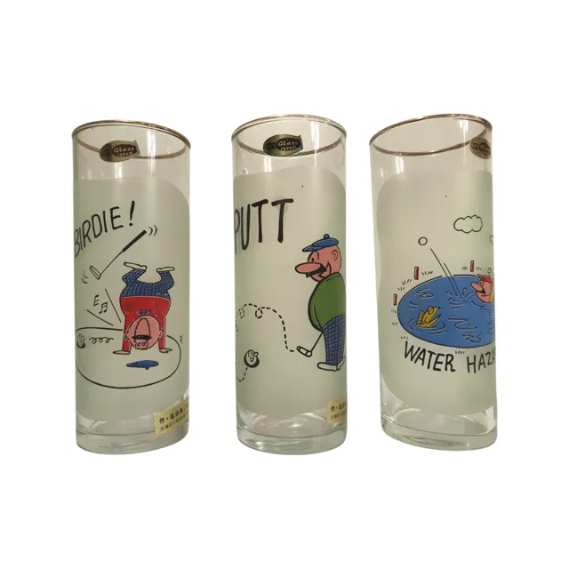 Otsuka Glass Japan Mid-Century Humorous Golfing Glasses (Set of 6)