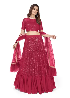 Pink Multi Sequins Embroidered Party Wear Lehenga Choli