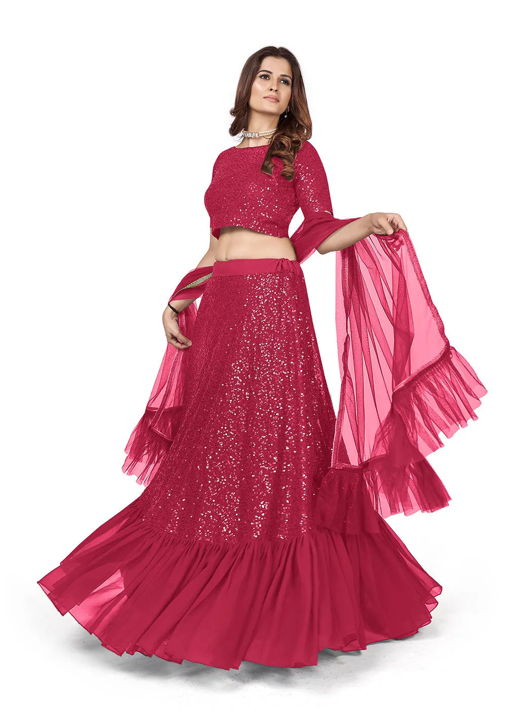 Pink Multi Sequins Embroidered Party Wear Lehenga Choli