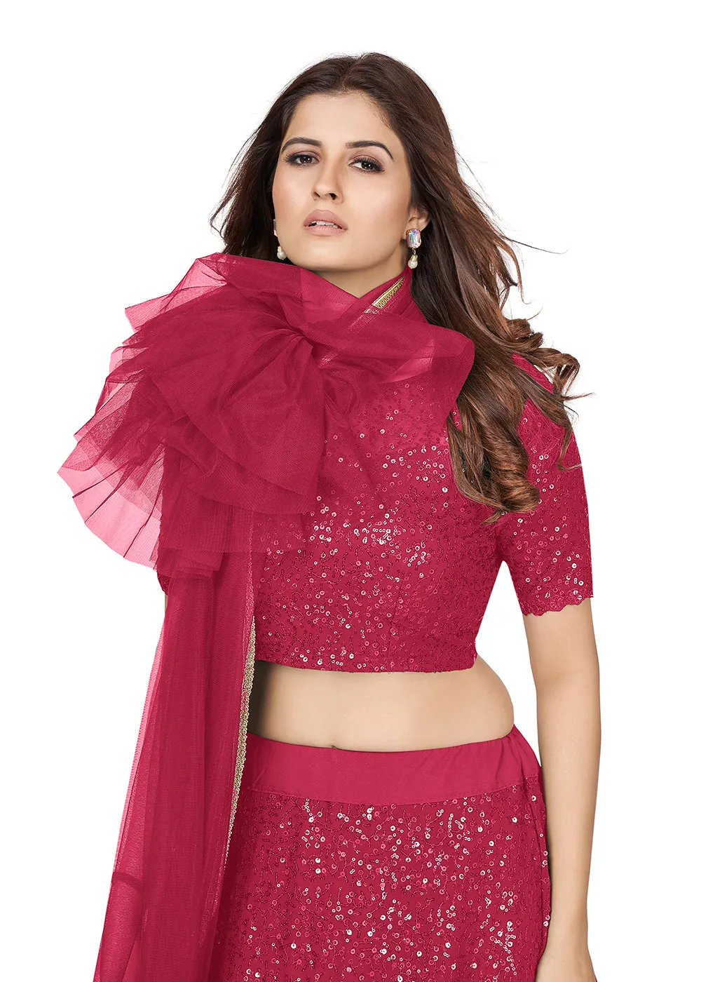 Pink Multi Sequins Embroidered Party Wear Lehenga Choli