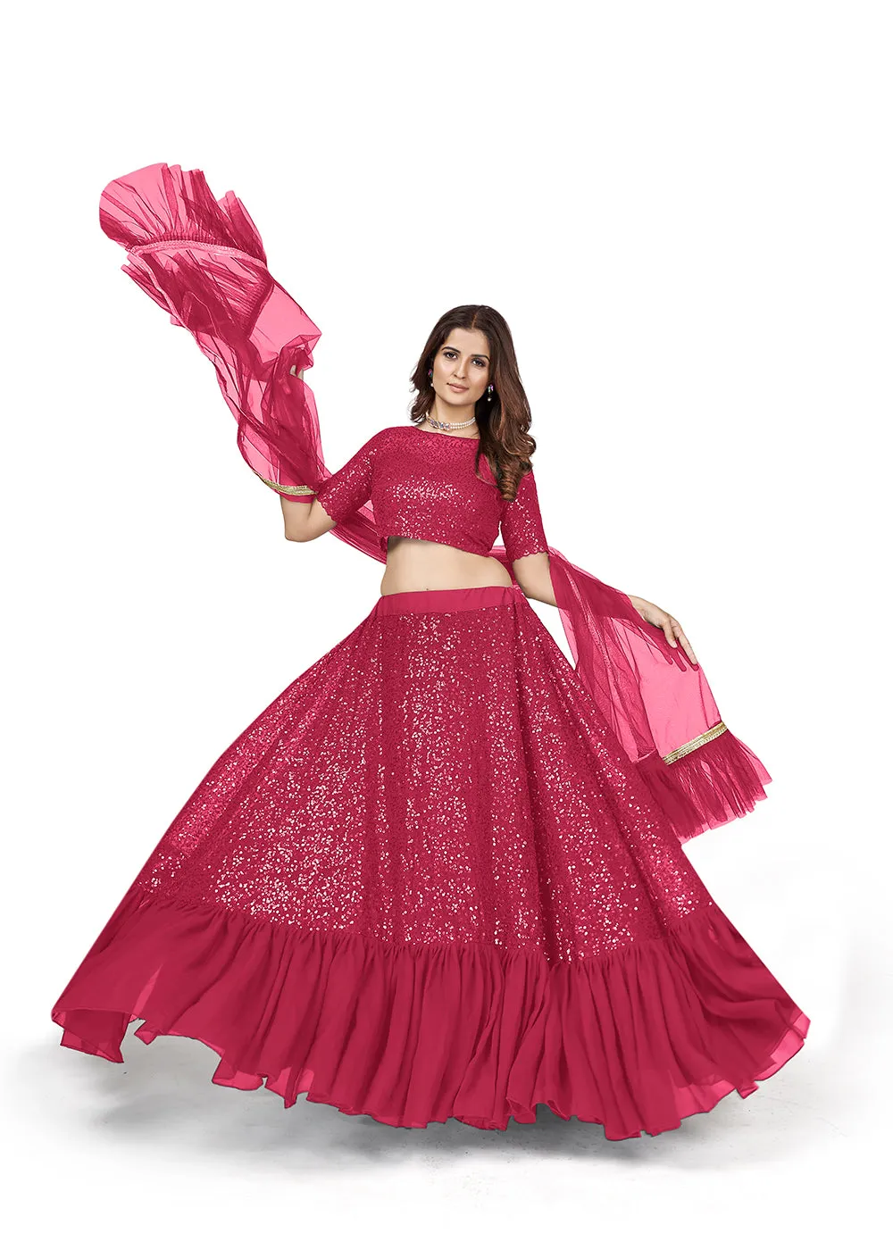 Pink Multi Sequins Embroidered Party Wear Lehenga Choli