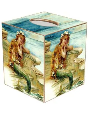 Sea Flower Mermaid Decoupage Wood Tissue Box