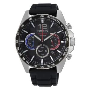 Seiko Chronograph Black Silicon Strap Watch SSB347P1