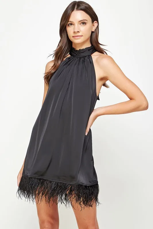 Simone Feather Mini Dress I Black