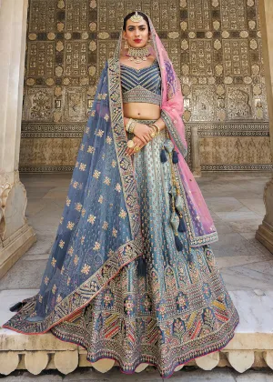 Subline Blue Bridal Wear Heavy Embroidered Silk Lehenga Choli