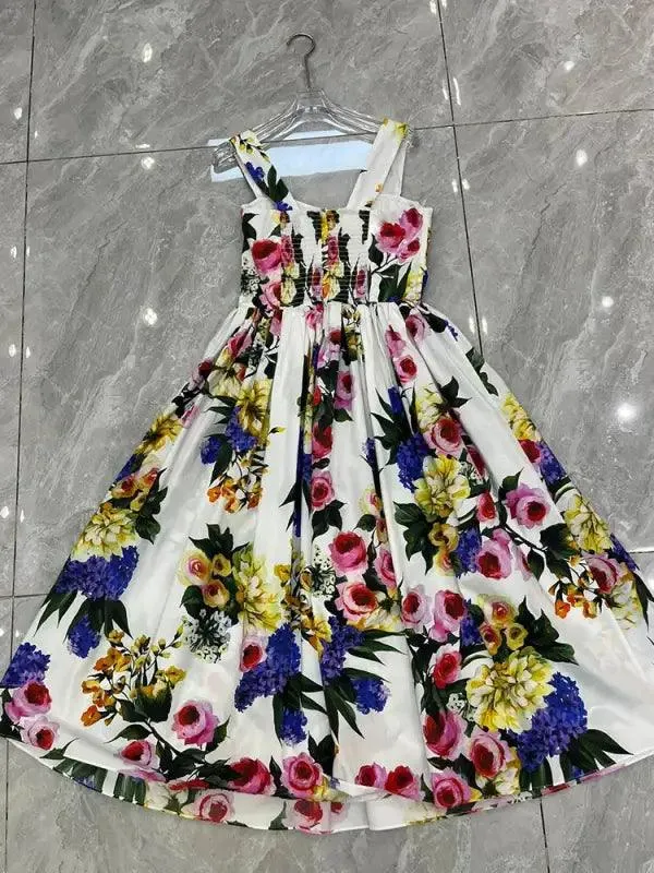 Vintage Floral Off-the-shoulder Halter Dress