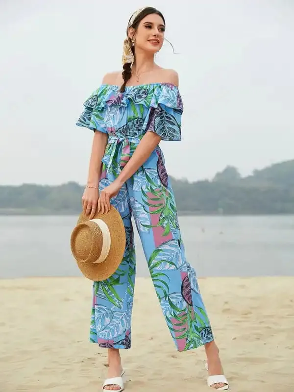 Women’s Printed Off-the-shoulder Jumpsuit